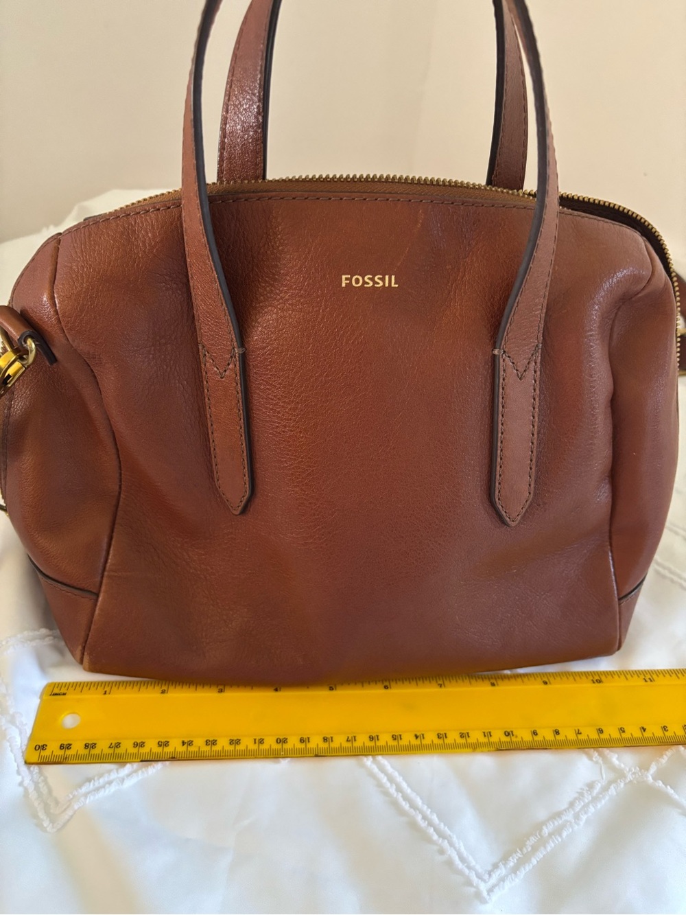 Fossil Chestnut Leather Dome Satchel with Gold Hardware - Picture 9 of 11